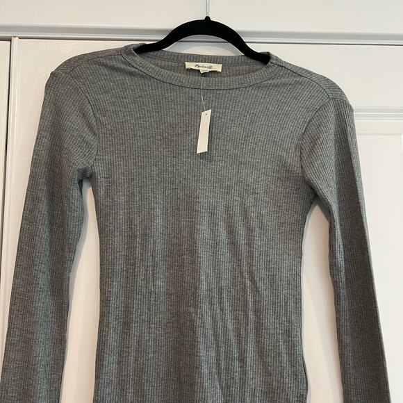 NWT Madewell Women's Grey Ribbed Basic Longsleeve Top Size XS - Picture 4 of 8